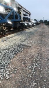 NTC train installation sleepers and rail components.